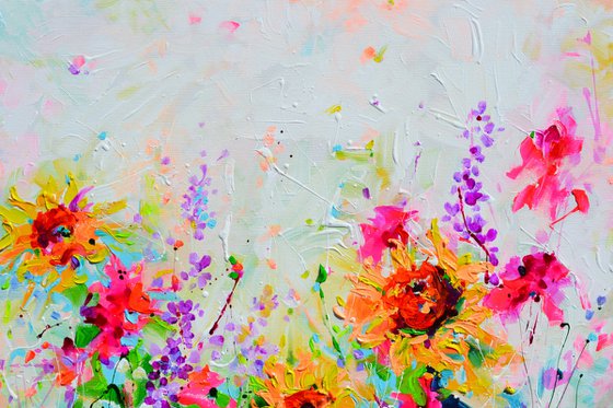 Vibrant Sunflowers and Poppies Landscape