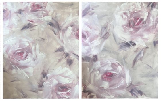 100x160cm / abstract flowers painting / Silence 2 set
