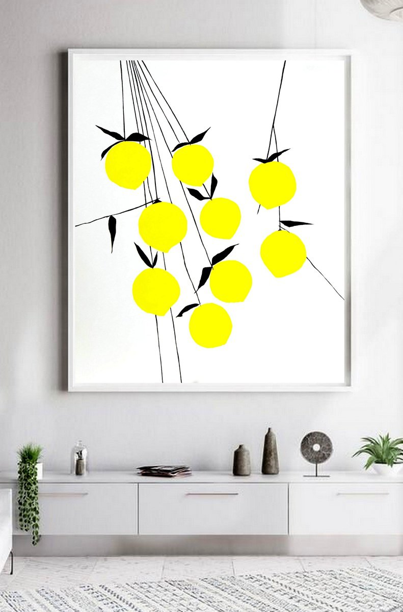 Urban And Pop Still Life Acrylic Painting By Nadia Moniatis, 39 X 47", Lemon Tree, Original Artwork