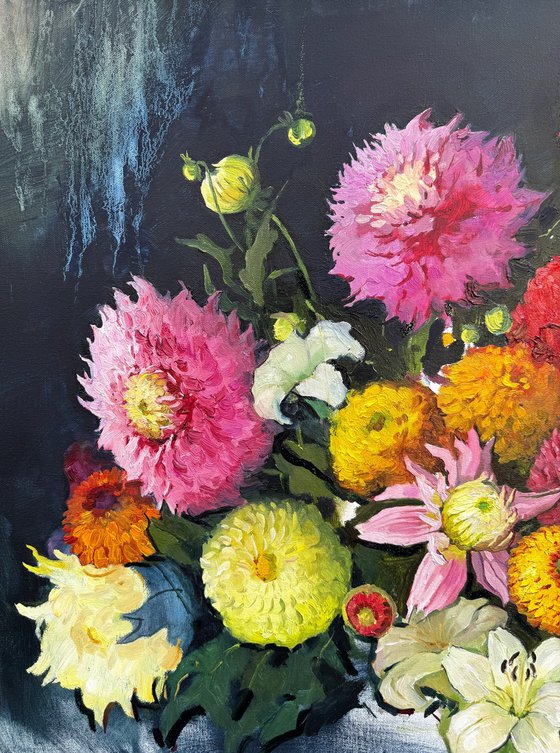 Modern Still Life with Dahlias