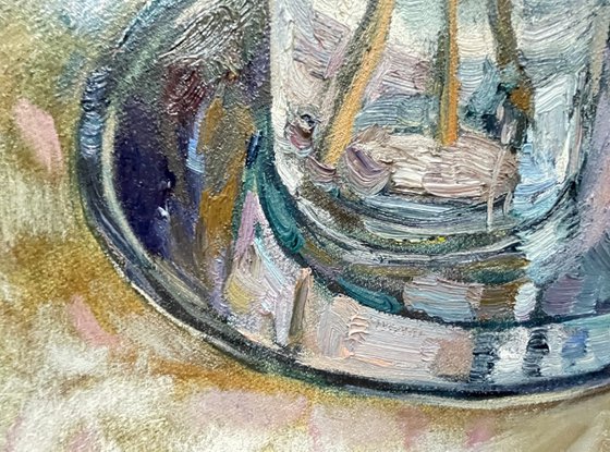 Spring still life with ornamental fabric