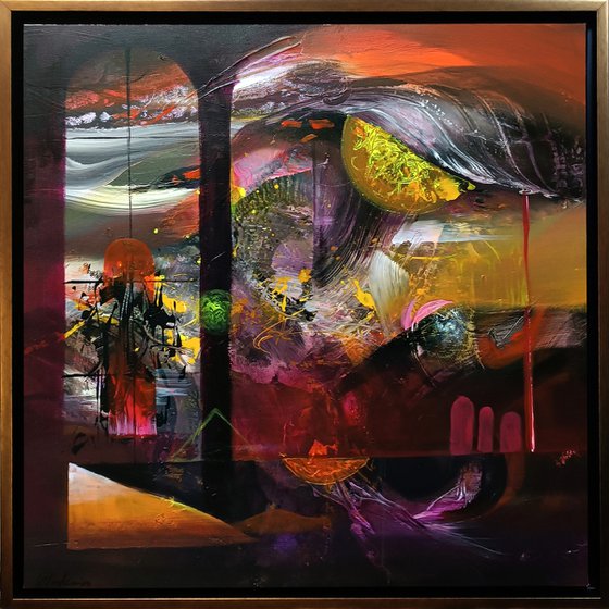 Large framed abstract mindscape autumn colors melancholia enigmatic masterpiece by O Kloska