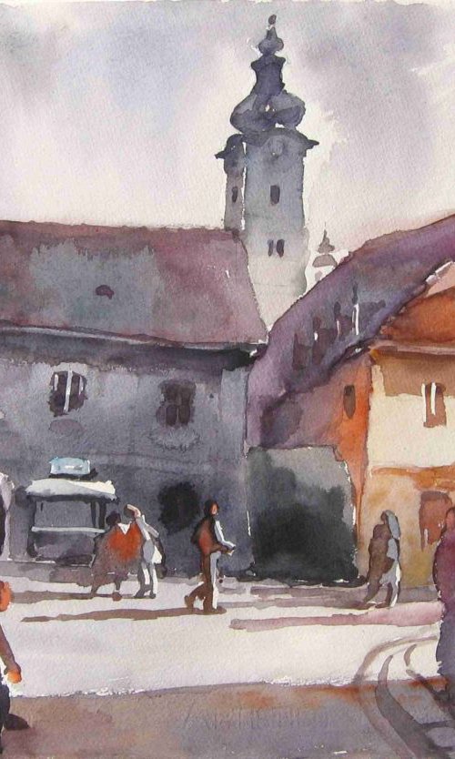 Sunset in old town by Goran Žigolić Watercolors