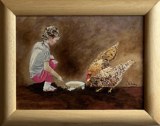 Child and chicken
