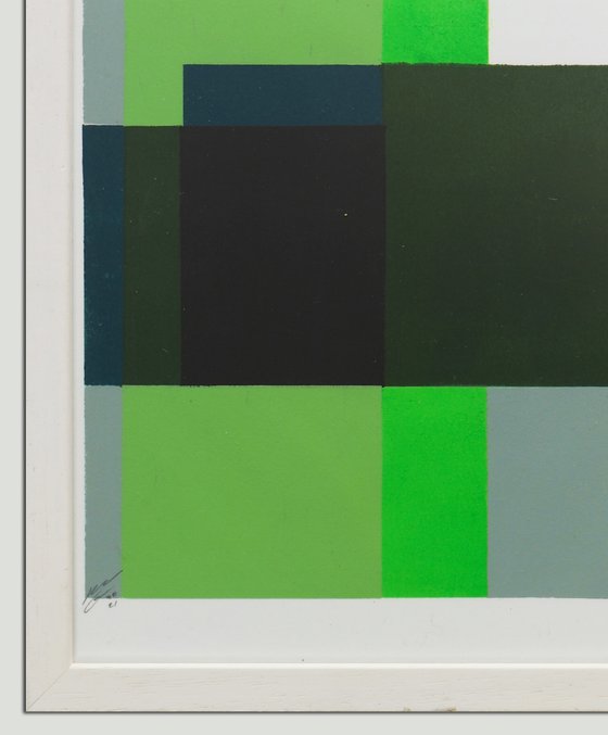 Diptych - Art on Paper - Incl Frame - Cubistic Modern Green - 27A