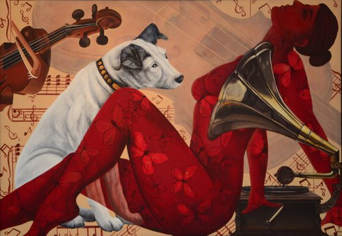 Lady, dog and Gramophone by Sonaly Gandhi