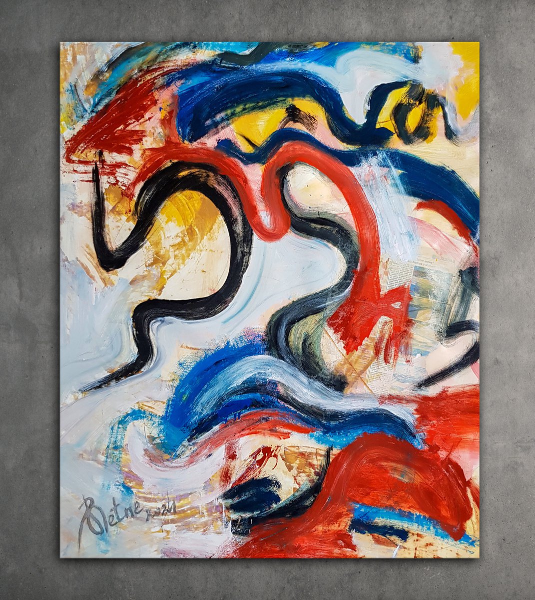 - Tuta Mondo N-6 - (H)120x(W)96 cm. Style of Willem de Kooning. Abstract Expressionism Pai... by Retne