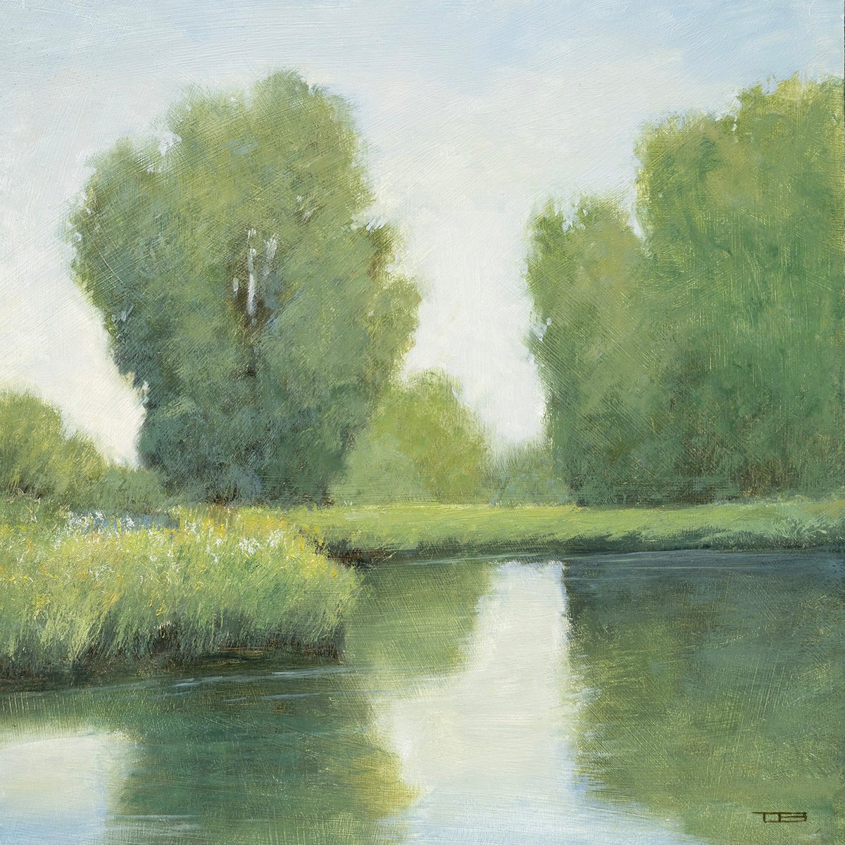 Impressionistic Landscape Oil Painting By Don Bishop, 12 X 12, Pond Light 250908, Original Artwork