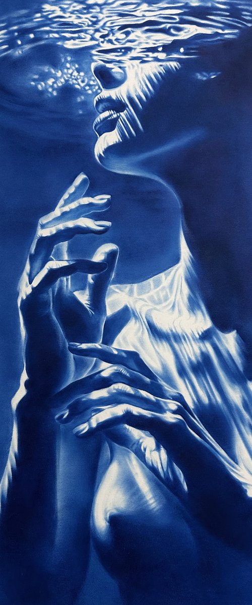 Mermaid's Curiosity - Blue Ocean Nude by Julia Shilo