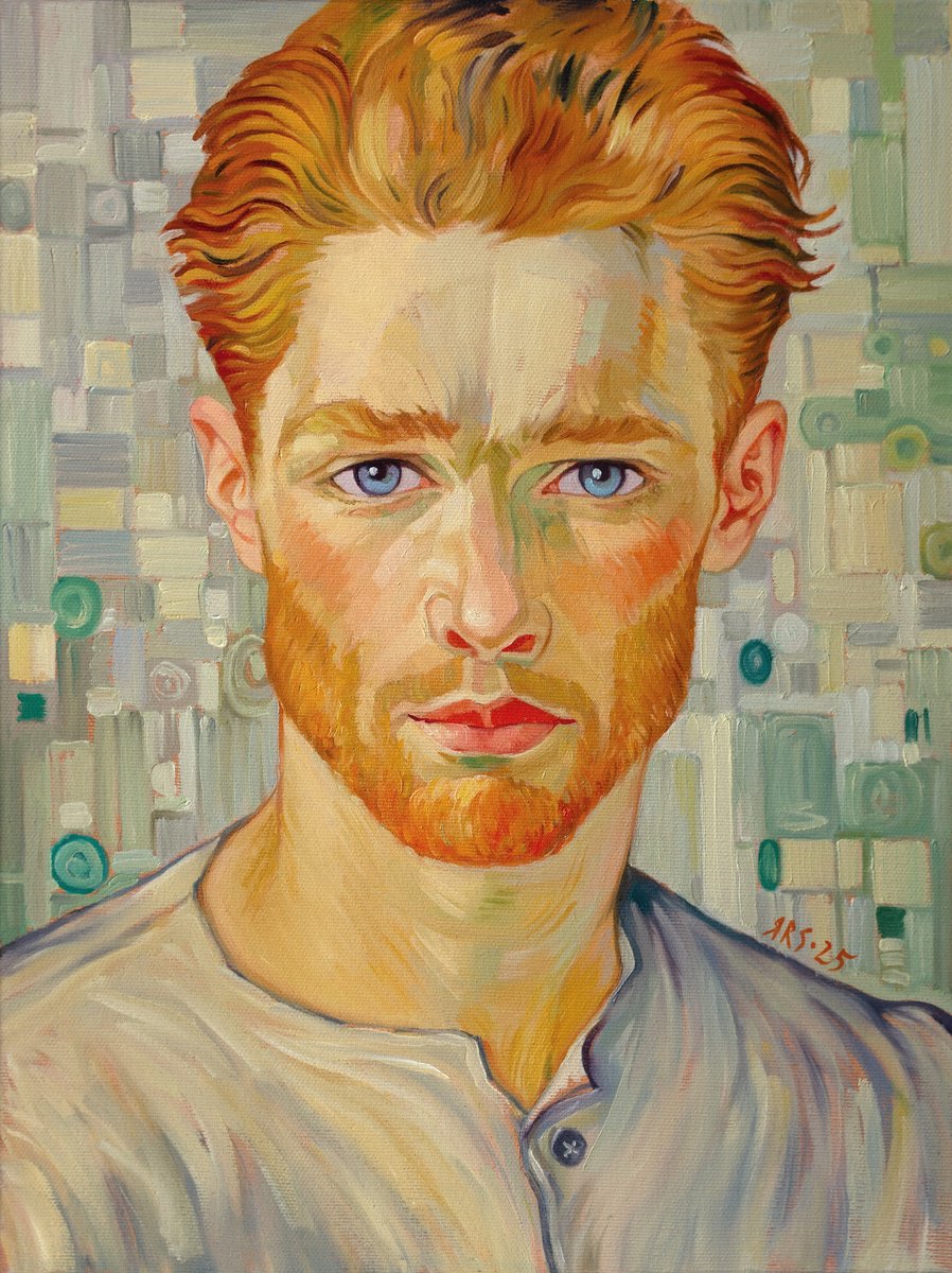 Impressionistic Portrait Oil Painting By Yaroslav Sobol, 12 X 16", Blue Eyes, Original Artwork