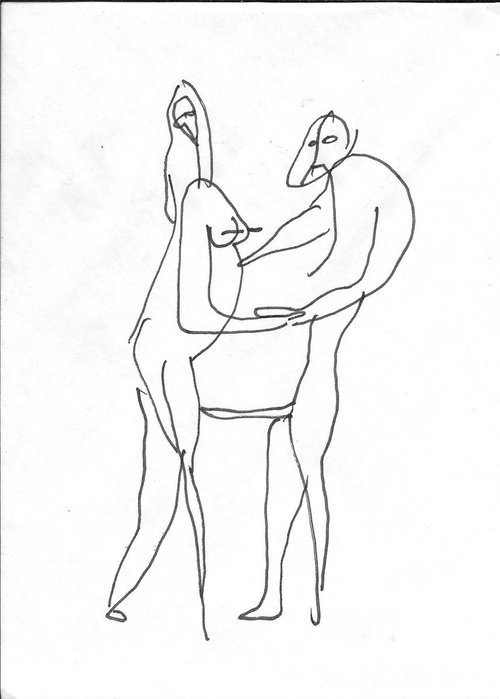 Surrealist Lovers, drawing on an envelope #8,  17x12 cm by Frederic Belaubre