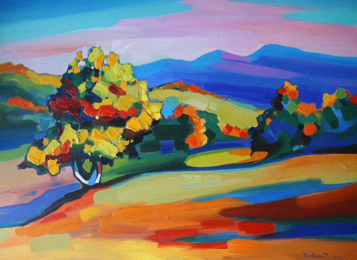 Impressionistic Landscape Oil Painting By Tigran Avetyan, 28 X 20", Autumn Landscape, Original Artwork