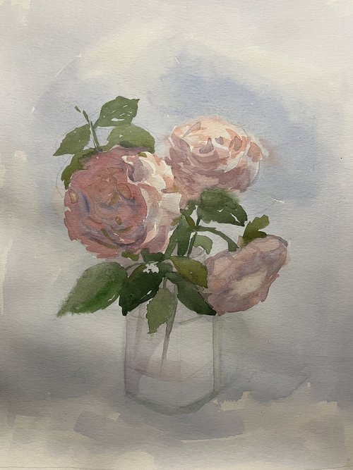 Pink Roses original artwork by Roman Sergienko