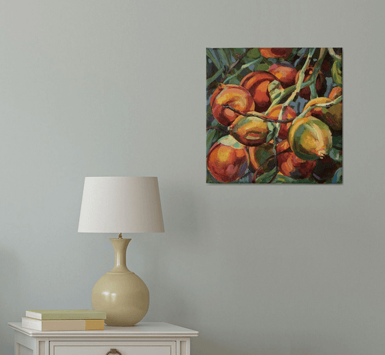 «Tropical bloom". decorative peach of palms-