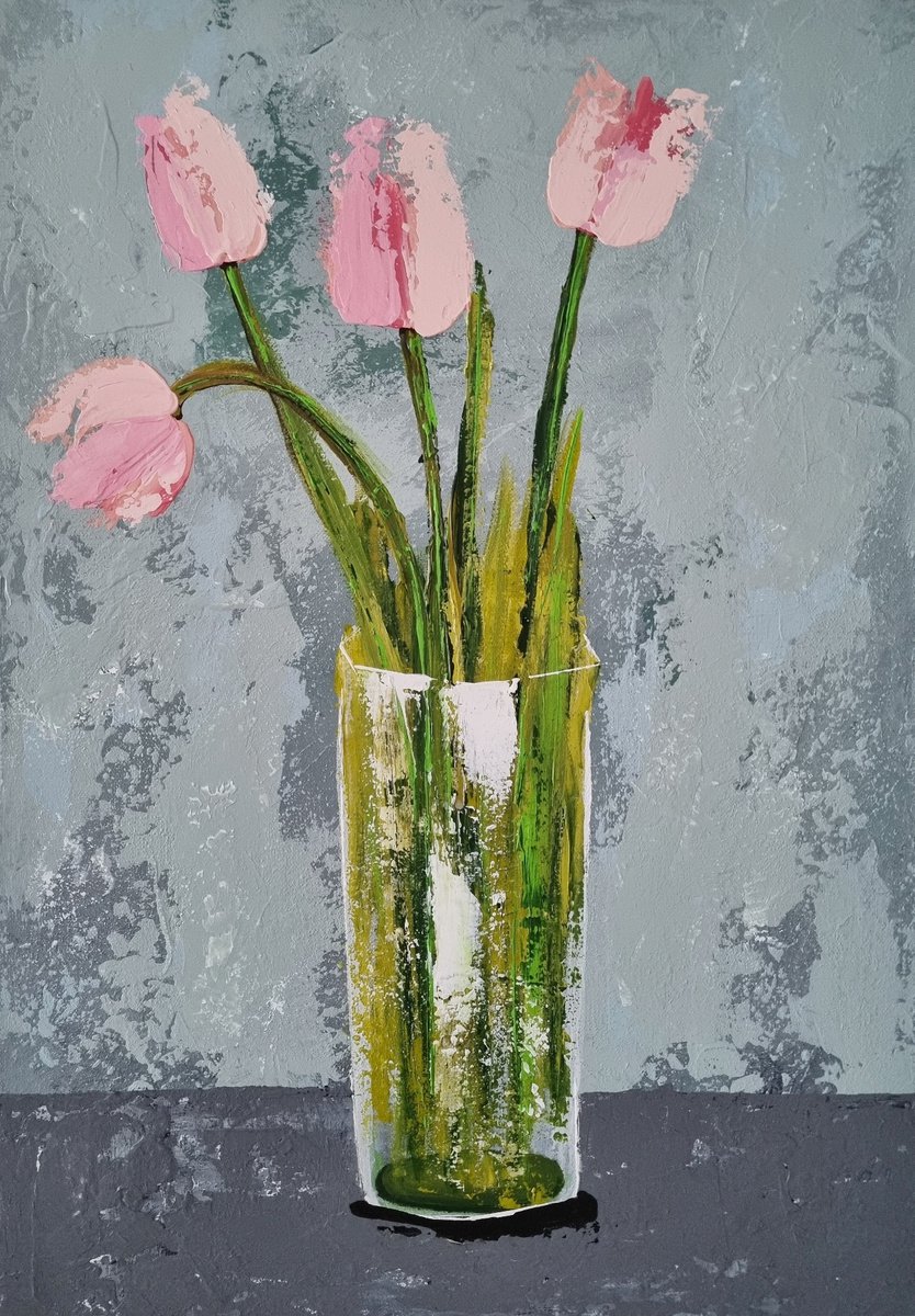 Vase With Pink Tulips By Cinzia Mancini, 16 X 24, Artwork For Sale On Artfinder