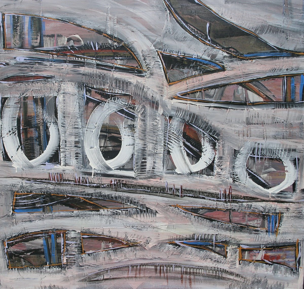 Organic Abstract Acrylic Painting By Loretta Kaltenhauser, 40 X 40", Underpass, Original Artwork