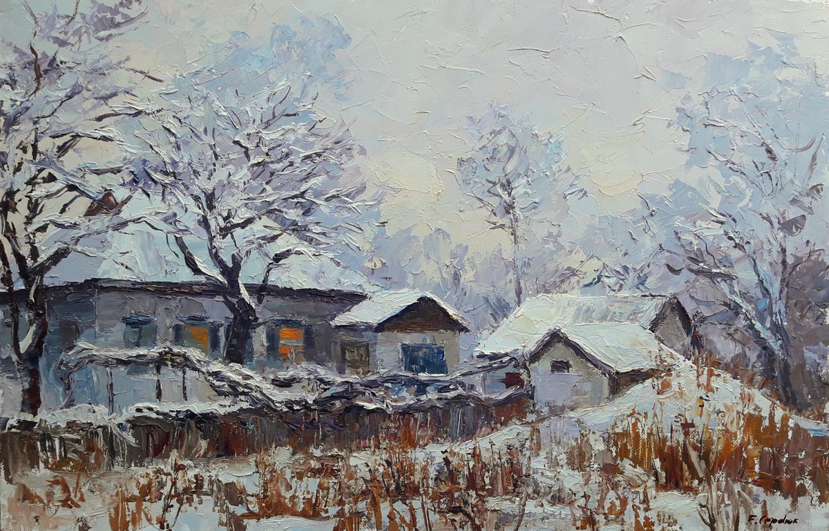 Oil painting Winter evening nSeb53 by Boris Serdyuk