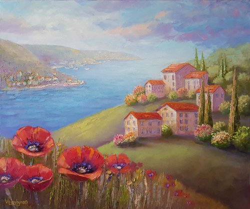 Landscape with poppies by Mary Voloshyna