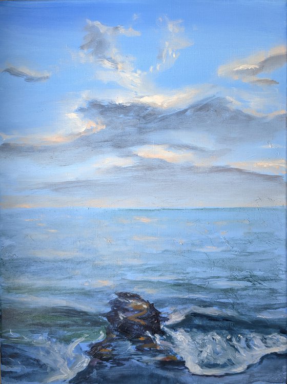 Sunset afterglow - seascape realistic oil painting