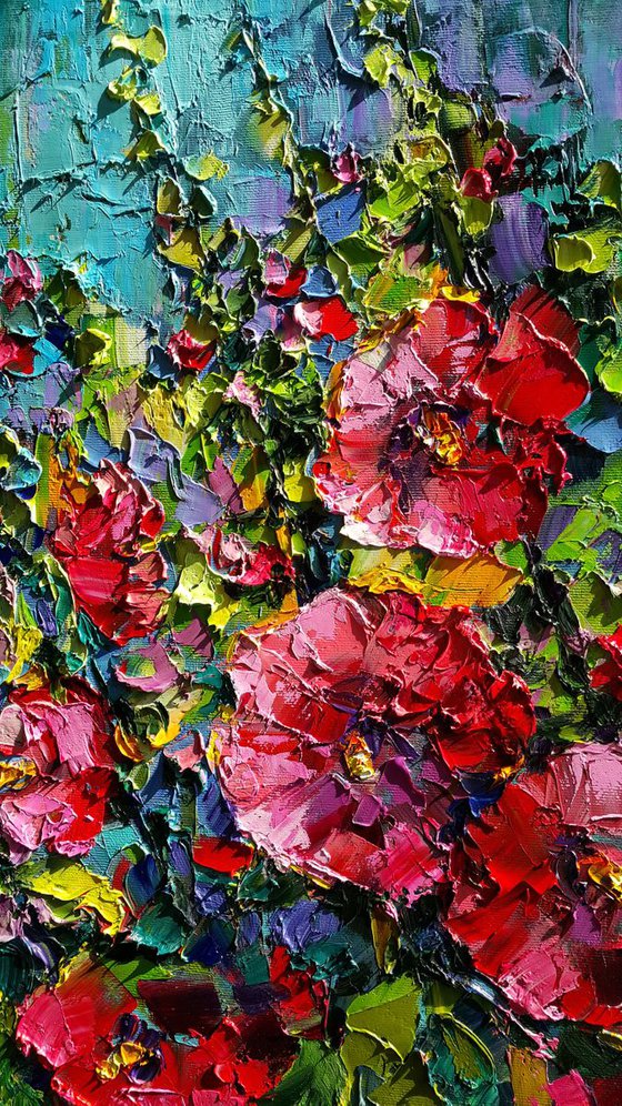 Flowers in the garden - painting floral, original impasto artwork