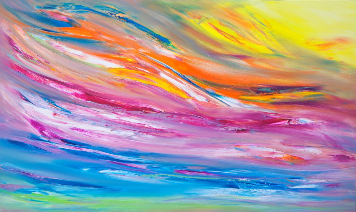 The evening light II impressionistic skyscape, 100x60 cm by Davide De Palma