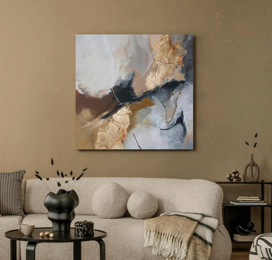 "Desert 2 S" Gray brown gold abstract art