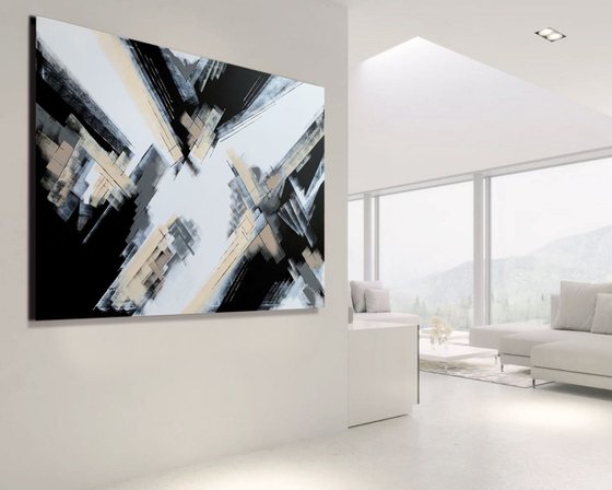 Trust & Believe - XL Large abstract art – Black & White Art - Expressions of energy and light. READY TO HANG!