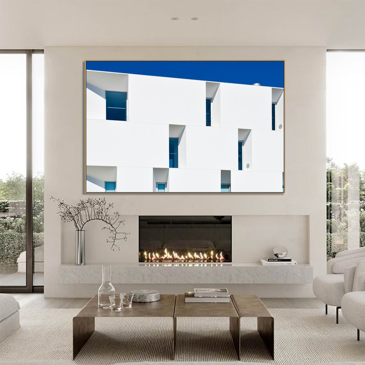 Graphic Abstract Photograph By Serge Horta, 48 X 32", Blanc Tranquility, Original Artwork