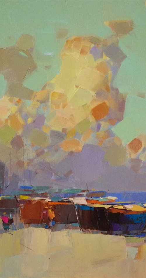 Boats on the Shore, Seascape Original oil painting, Handmade artwork, One of a kind Signed with Certificate of Authenticity by Vahe Yeremyan