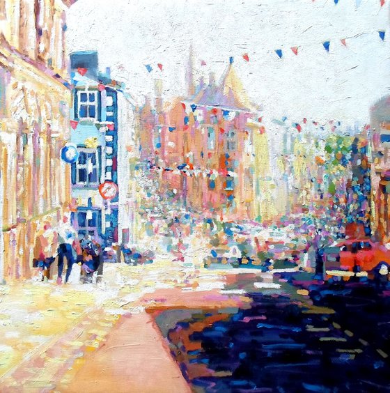Clitheroe High Street, oils on canvas