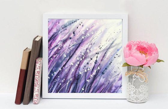 Lavender storm. Original watercolor artwork.