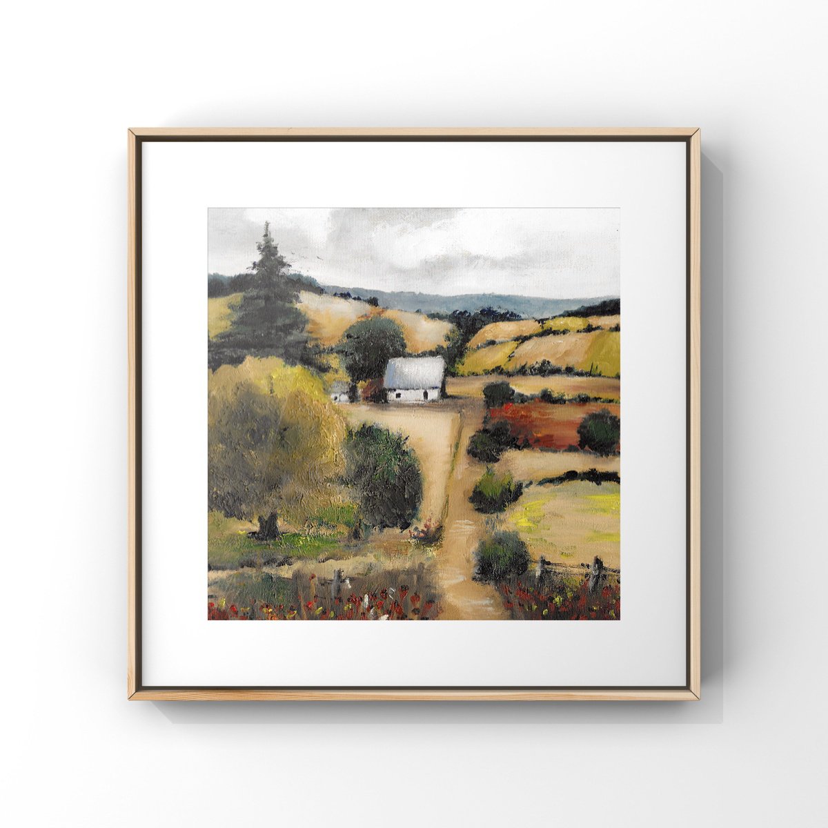 Expressive Landscape Oil Painting By Gozde Temiz Istanbul, 12 X 12, Landscape - Village - C03, Original Artwork