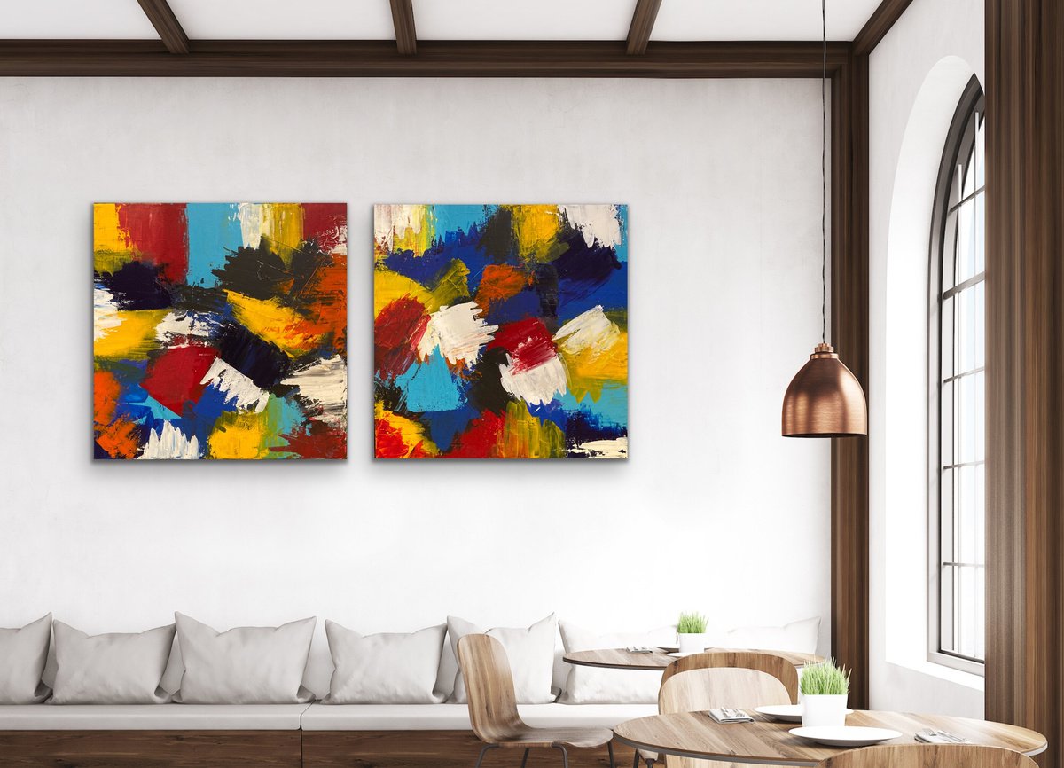 Layers of Colours - Original Abstract Painting, Ex Large, Square, Colours by Alessandra Viola