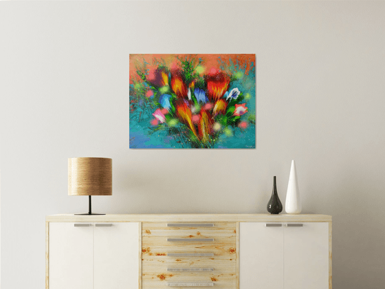 "Emerald Bouquet of Happiness" Abstract Painting 60 x 80cm