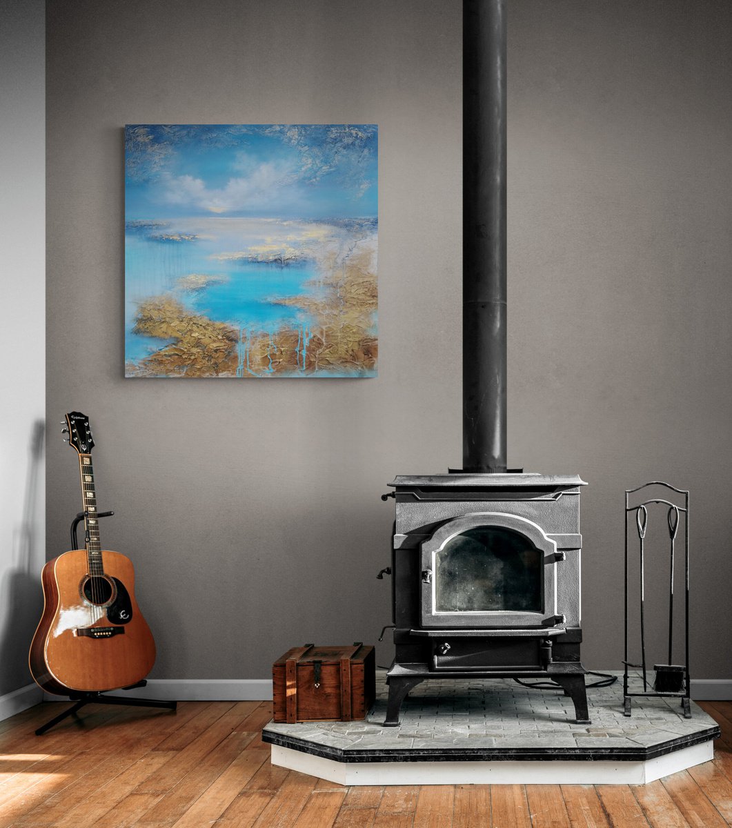 A XL large beautiful modern structured semi-abstract seascape painting Memories by Vera Hoi
