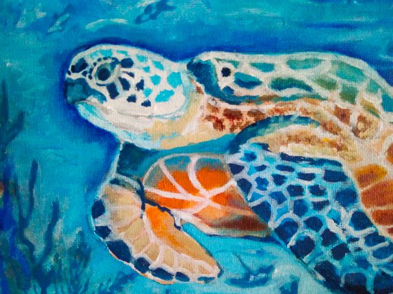 Sea turtle Underwater small art