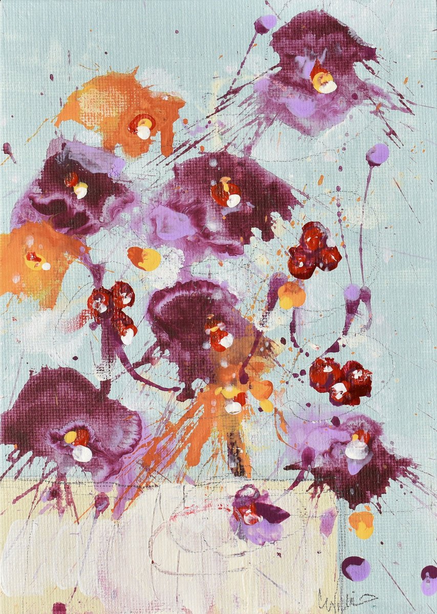 Abstract Botanical Painting By Cynthia Ligeros, 5 X 7, Flower Of Awakening, Original Artwork