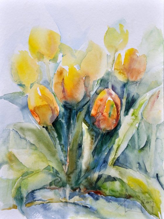 TULIPS original watercolor 30X24