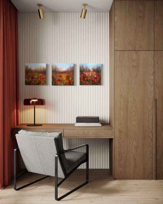 Red poppies - triptych