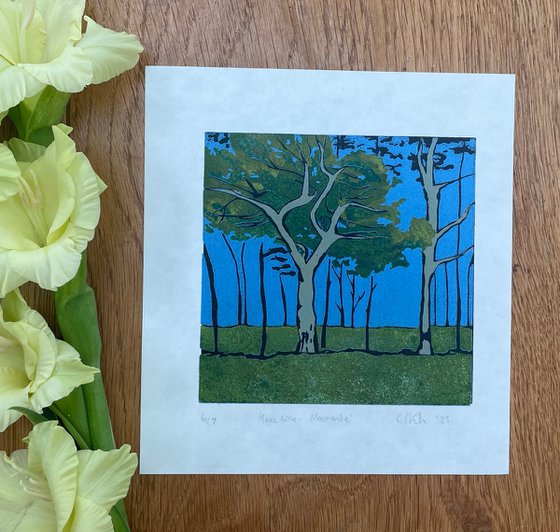 Tree line print- Pine Trees - Nature Linocut Print