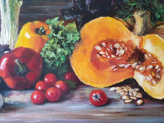 "Delicious still life." still life  liGHt original painting PALETTE KNIFE  GIFT (2016)