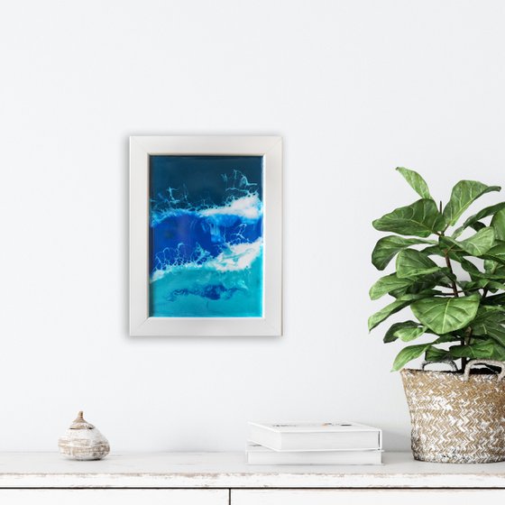 Blue - original seascape resin artwork, framed, ready to hang