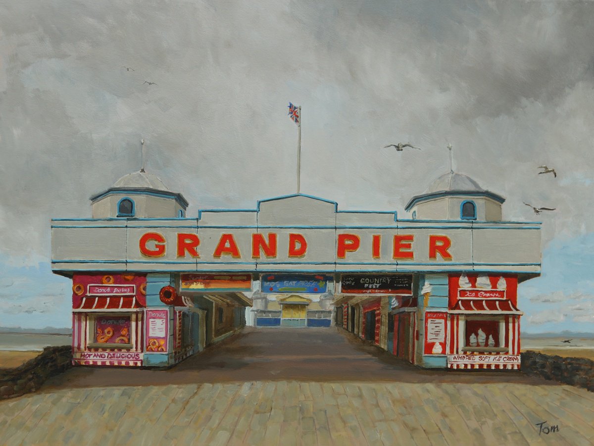 Cityscapes Oil Painting By Tom Clay, 16 X 12", Weston Pier, Original Artwork