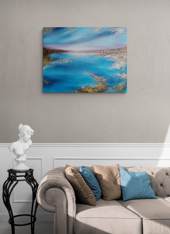 A XL large beautiful modern semi-abstract  seascape painting "Illusion"