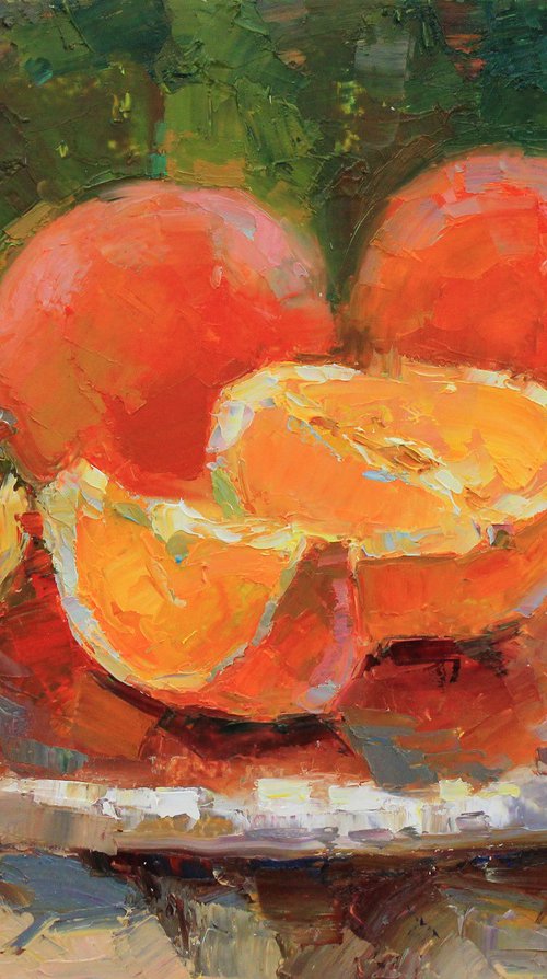Oranges on green by Alisa Onipchenko-Cherniakovska