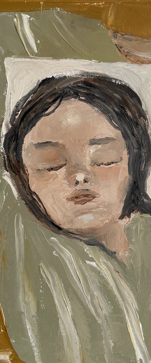 Calm poetic impasto woman portrait by Daniela Nocito