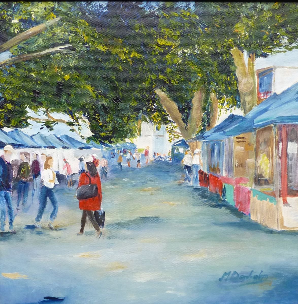 Impressionistic Landscape Acrylic Painting By Margaret Denholm, 12 X 12", A Lanzarote Market Day, Original Artwork