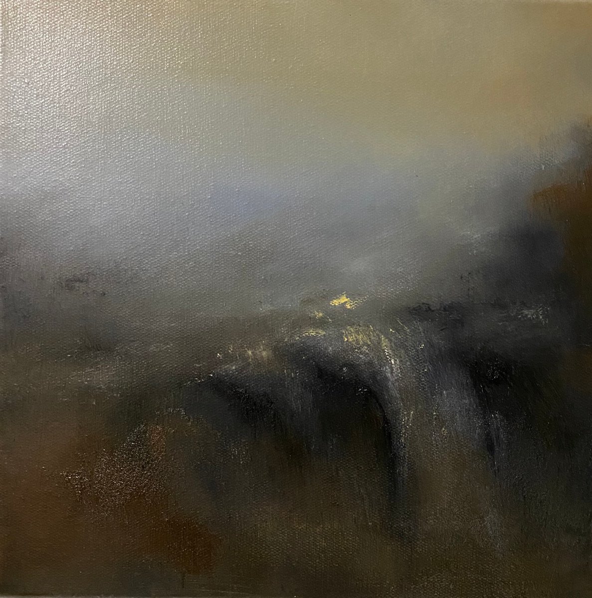 Course 30X30 cm - gold particles original oil painting landscape gift modern urban art of... by Elena Troyanskaya