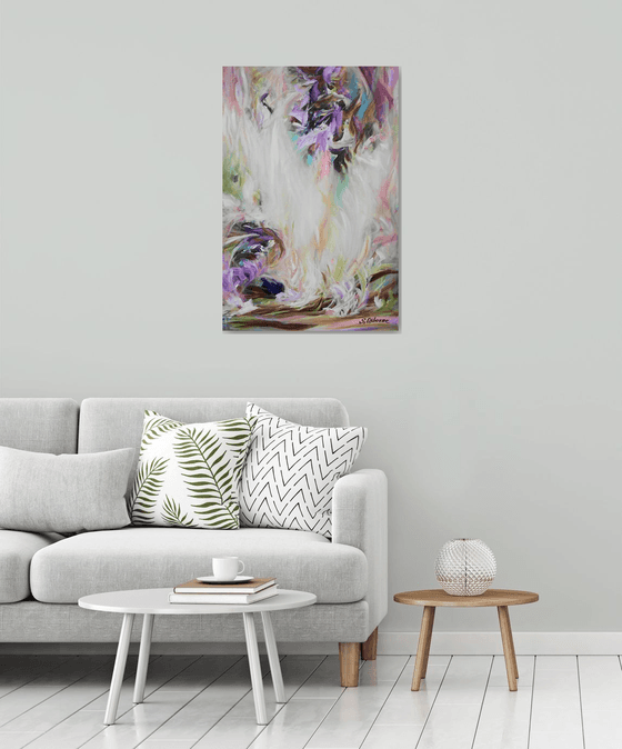 Large Abstract Purple Violet Floral Landscape Painting. Modern Abstract Art. Abstract Floral Painting 61x91cm.