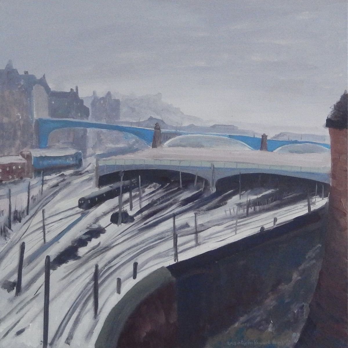 Impressionistic Cityscapes Oil Painting By Stephen Howard Harrison, 28 X 28", Waverley Station, Edinburgh, Original Artwork
